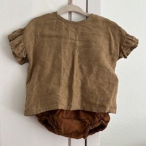 The Simple Folk (VGUC) | linen ruffle top + bloomers outfit